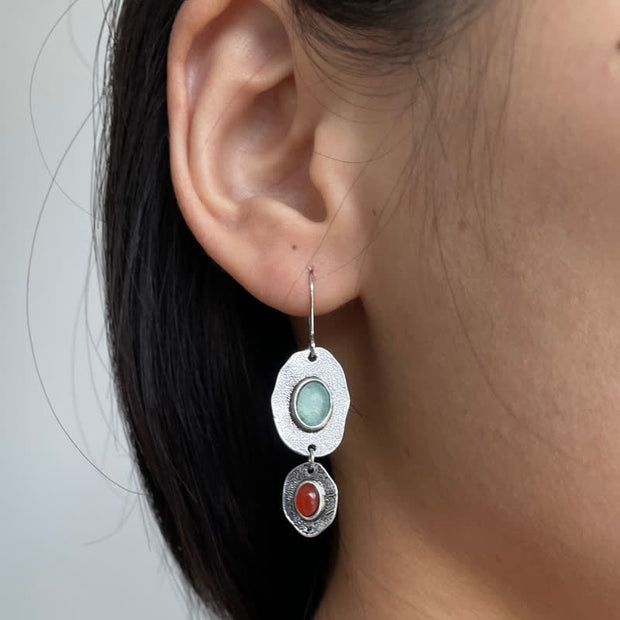 Buddha Stones Round Chalcedony Positive Dangle Drop Asymmetrical Earrings Earrings BS 4