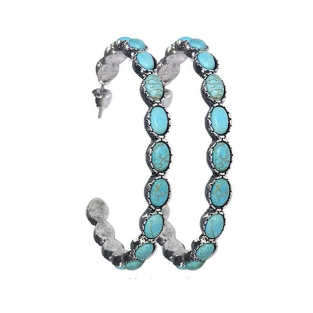 Buddha Stones Gorgeous Western Round Turquoise Stone Love Hoop Drop Dangle Earrings Earrings BS 11