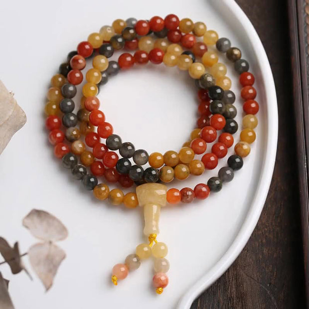 Buddha Stones 108 Beads Natural Red Agate Mala Protection Bracelet