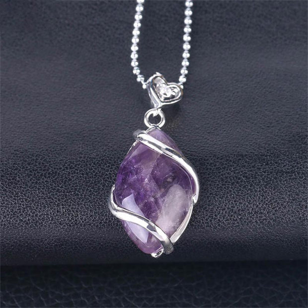 Buddha Stones Marquise Pattern Natural Crystal Stone Charm Necklace Pendant Necklaces & Pendants BS Amethyst