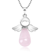 Buddha Stones Little Angel Wings Natural Crystal Luck Necklace Pendant Necklaces & Pendants BS Rose Quartz