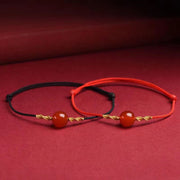Buddha Stones Natural Red Agate Cat Eye Calm Braided String Bracelet Necklace Pendant Bracelet Necklaces & Pendants BS 15