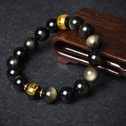 Buddha Stones Chinese Zodiac Natal Buddha Gold Sheen Obsidian Wealth Protection Bracelet Bracelet BS 11