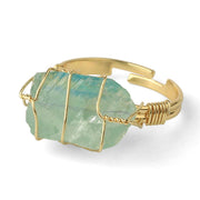 Buddha Stones Natural Crystal Gemstone Amethyst Adjustable Ring Rings BS Green Fluorite