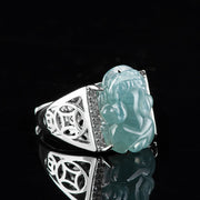 Buddha Stones 925 Sterling Silver Fengshui Wealth Prosperity Jade PiXiu Luck Ring Ring BS 13