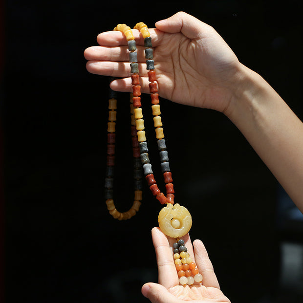 Buddha Stones Tibetan Golden Silk Jade Wealth Pendant Necklace Necklaces & Pendants BS 4