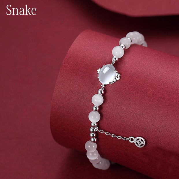 Buddha Stones 925 Sterling Silver Year of the Dragon Chinese Zodiac Natural Cat's Eye Chalcedony Copper Coin Success Bracelet Bracelet BS Snake(Wrist Circumference 14-15cm)