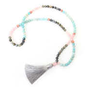 108 Mala Beads Amazonite Black Glitter Stone Positive Tassel Bracelet (Extra 30% Off | USE CODE: FS30) Mala Bracelet BS Necklace