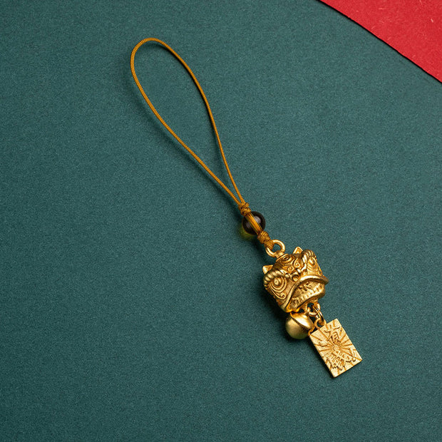 Buddha Stones Dancing Lion Auspicious Ruyi Safe Peace Rich Copper Wealth Phone Hanging Decoration