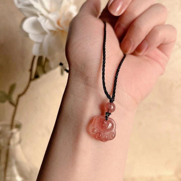 Buddha Stones Strawberry Quartz Lovely Cat Paw Claw Healing Necklace Pendant Necklaces & Pendants BS 10