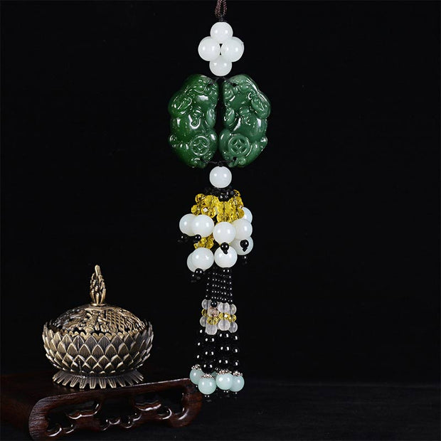 Buddha Stones FengShui Jade PiXiu Harmony Car Pendant Decoration Decoration BS Cyan Jade