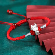 Buddha Stones 999 Sterling Silver Chinese Zodiac Luck Strength Red String Bracelet Bracelet BS Ox(Bracelet Size 15.5cm+8cm)