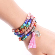 Buddha Stones 108 Mala Beads Rhodonite Blue Crystal Lazulite Healing Bracelet Mala Bracelet BS 2