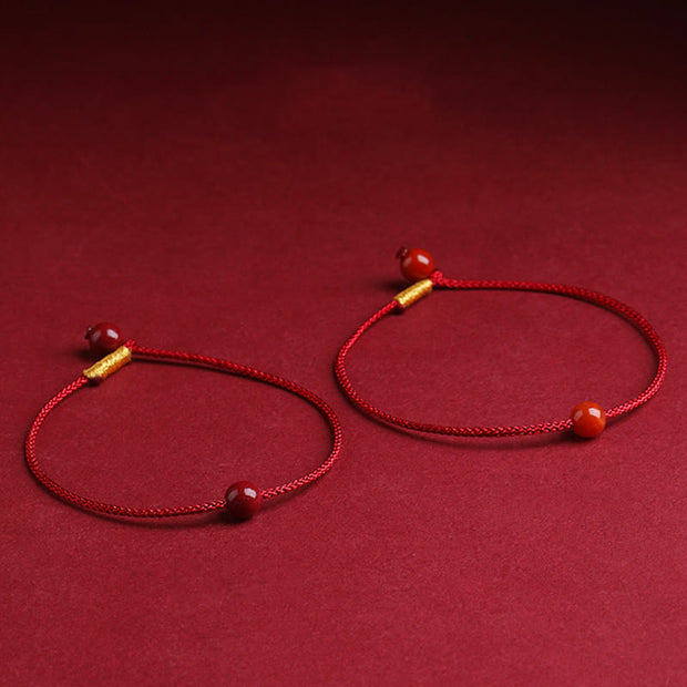 Buddha Stones Natural Cinnabar Red Agate Blessing Red String Bracelet Bracelet BS 1