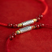 Buddha Stones 925 Sterling Silver Koi Fish Cinnabar Bead Wealth Handcrafted Braided Bracelet Anklet Bracelet Anklet BS 14