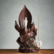 Buddha Stones Lotus Buddha Avalokitesvara Enlightenment Purple Clay Incense Burner Decoration Incense Burner BS 14