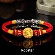 Buddha Stones 999 Gold Chinese Zodiac Auspicious Matches Om Mani Padme Hum Luck Handcrafted Bracelet Bracelet BS Rooster 19cm