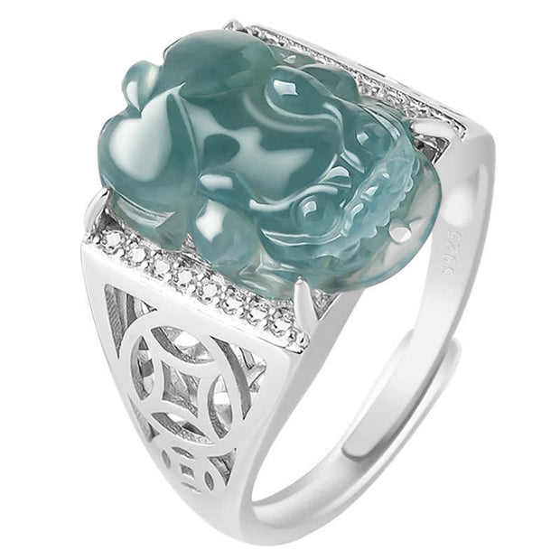 Buddha Stones 925 Sterling Silver Fengshui Wealth Prosperity Jade PiXiu Luck Ring Ring BS 10