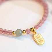 Buddha Stones Natural Strawberry Quartz Garnet Jade Lucky Fortune Fu Character Healing Charm Bracelet Bracelet BS 3