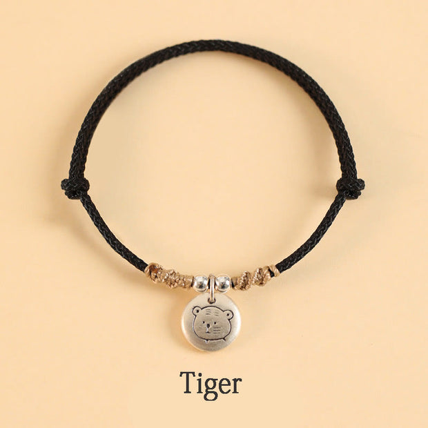 Buddha Stones Handmade 999 Sterling Silver Year of the Dragon Cute Chinese Zodiac Luck Braided Bracelet Bracelet BS Black Rope Tiger(Wrist Circumference 14-17cm)