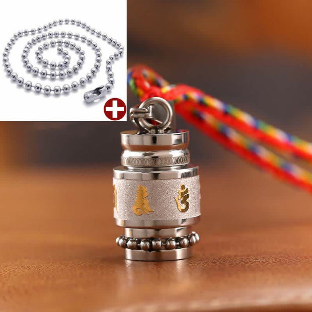 Buddha Stones Tibet Om Mani Padme Hum Shurangama Mantra Titanium Steel Wisdom Amulet Necklace Pendant Necklaces & Pendants BS 1.2cm*1.8cm Silver Colorful String&Bead Chain