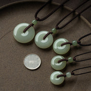 Buddha Stones Natural Round Jade Peace Buckle Luck Prosperity Necklace Pendant Necklaces & Pendants BS 9