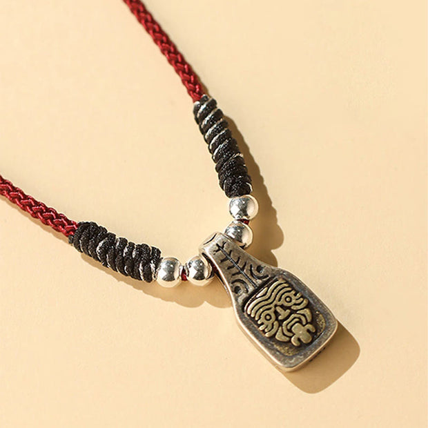 Buddha Stones Tibetan 925 Sterling Silver Zakiram Goddess of Wealth Protection Rope Necklace Pendant