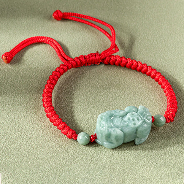 Buddha Stones Handmade Natural Jade PiXiu Protection King Kong Knot Braided String Bracelet Bracelet BS 1