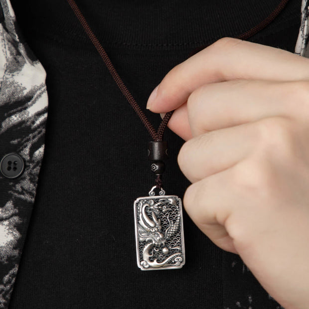 Buddha Stones 999 Sterling Silver Year Of The Dragon Handcrafted Flying Dragon Carved Protection Necklace Pendant
