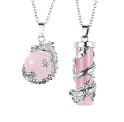 Buddha Stones 2pc Dragon Wrapped Round Ball Gemstone Couple Necklace Pendant Necklaces & Pendants BS Pink Crystal