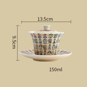 Buddha Stones Dunhuang Color Thousand Buddhas Flying Apsaras Pattern Gaiwan Teacup Kung Fu Tea Cup With Lid