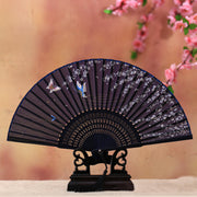 Buddha Stones Cherry Blossom Lily Butterfly Bamboo Handheld Silk Bamboo Folding Fan 21cm
