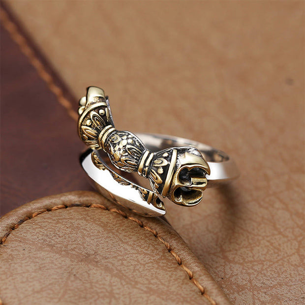 Buddha Stones Tibetan Dorje Vajra Engraved Design Copper Luck Wealth Adjustable Ring Ring BS 2