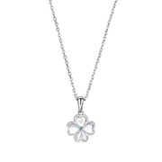 Buddha Stones 925 Sterling Silver Four Leaf Clover Chrysoberyl Cat Eye Love Necklace Pendant Necklaces & Pendants BS 5
