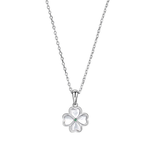 Buddha Stones 925 Sterling Silver Four Leaf Clover Chrysoberyl Cat Eye Love Necklace Pendant Necklaces & Pendants BS 5