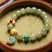 Buddha Stones Jade Amber Lotus Bead Luck Bracelet Bracelet BS 15