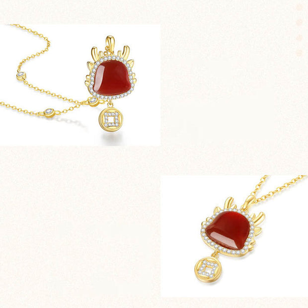 ❗❗❗A Flash Sale- Buddha Stones Year Of The Dragon 925 Sterling Silver Hetian White Jade Red Agate Peace Copper Coin Luck Necklace Pendant