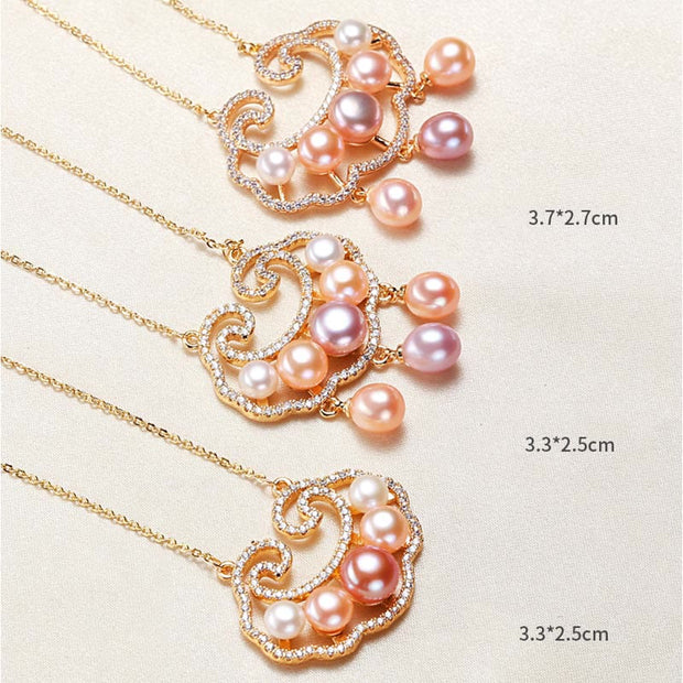 Buddha Stones 18K Gold Plated Natural Pearl Chinese Lock Charm Sincerity Necklace Pendant