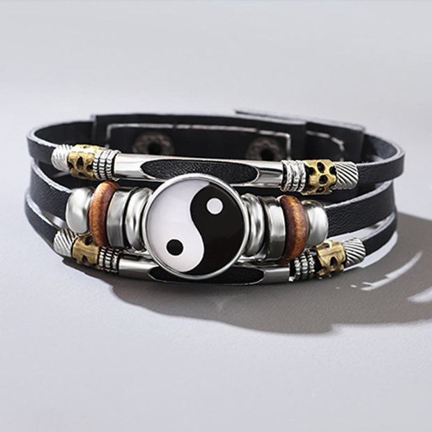 Buddha Stones Yin Yang Leather Balance Bracelet Bracelet BS 8