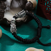 Buddha Stones 999 Sterling Silver Double Dragon Luck Handmade Braided Bracelet Bracelet BS 1