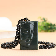 Buddha Stones Hetian Cyan Jade Buddha Luck Necklace String Bead Pendant Necklaces & Pendants BS 2