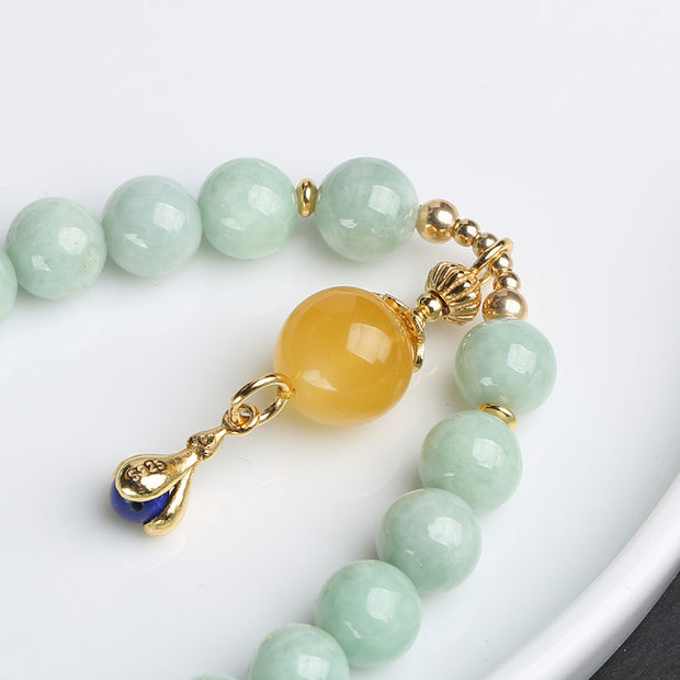 Buddha Stones Natural Jade Amber Lazurite Bead Luck Bracelet Bracelet BS 3