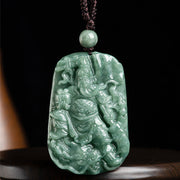 Buddha Stones Natural Jade Guan Gong Amulet Wealth Necklace Pendant Necklaces & Pendants BS 6