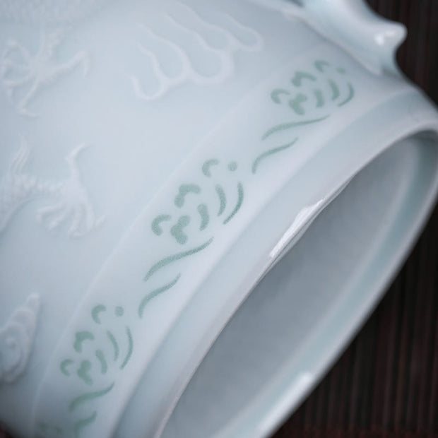 Buddha Stones Jingdezhen Linglong Porcelain Auspicious Dragon Phoenix Boat Smooth Sailing Ceramic Teacup Office Tea Cups 420ml