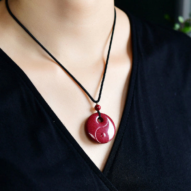 Buddha Stones Laughing Buddha Yin Yang Chinese Zodiac Gourd Natural Cinnabar Blessing Necklace Pendant Necklaces & Pendants BS 11