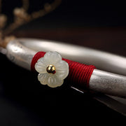 Buddha Stones 999 Sterling Silver Hetian Jade Plum Blossom Heart Sutra Red String Luck Bracelet Bangle Bracelet Bangle BS 13