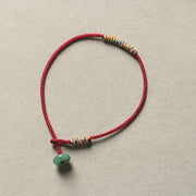 Buddha Stones Tibetan Handmade Green Aventurine Luck Protection Braided Rope Bracelet Bracelet BS Red(Wrist Circumference 14-16cm)
