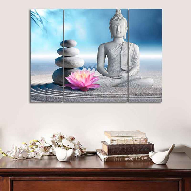 Buddha Stones Sitting Meditation Buddha Lotus Blessing Compassion Balance Cairn Zen Rocks Wall Art Wall Art BS 4
