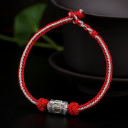 Buddha Stones 925 Sterling Silver Om Mani Padme Hum Prayer Wheel Luck Strength Red String Bracelet Bracelet BS 11