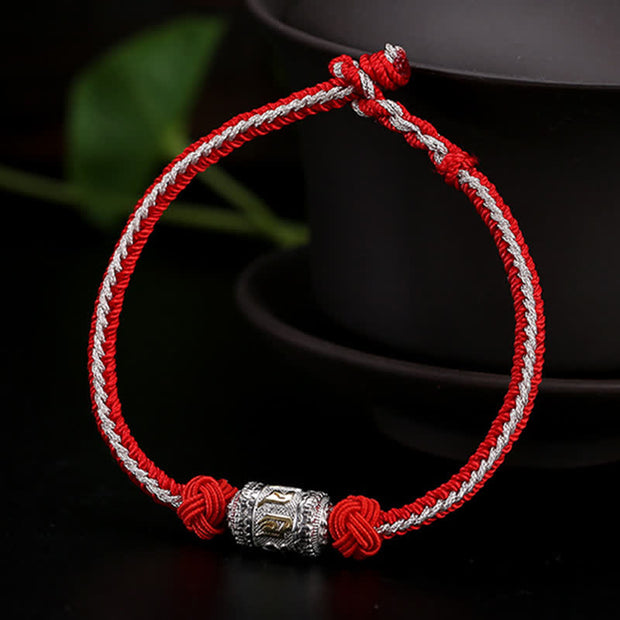 Buddha Stones 925 Sterling Silver Om Mani Padme Hum Prayer Wheel Luck Strength Red String Bracelet Bracelet BS 11
